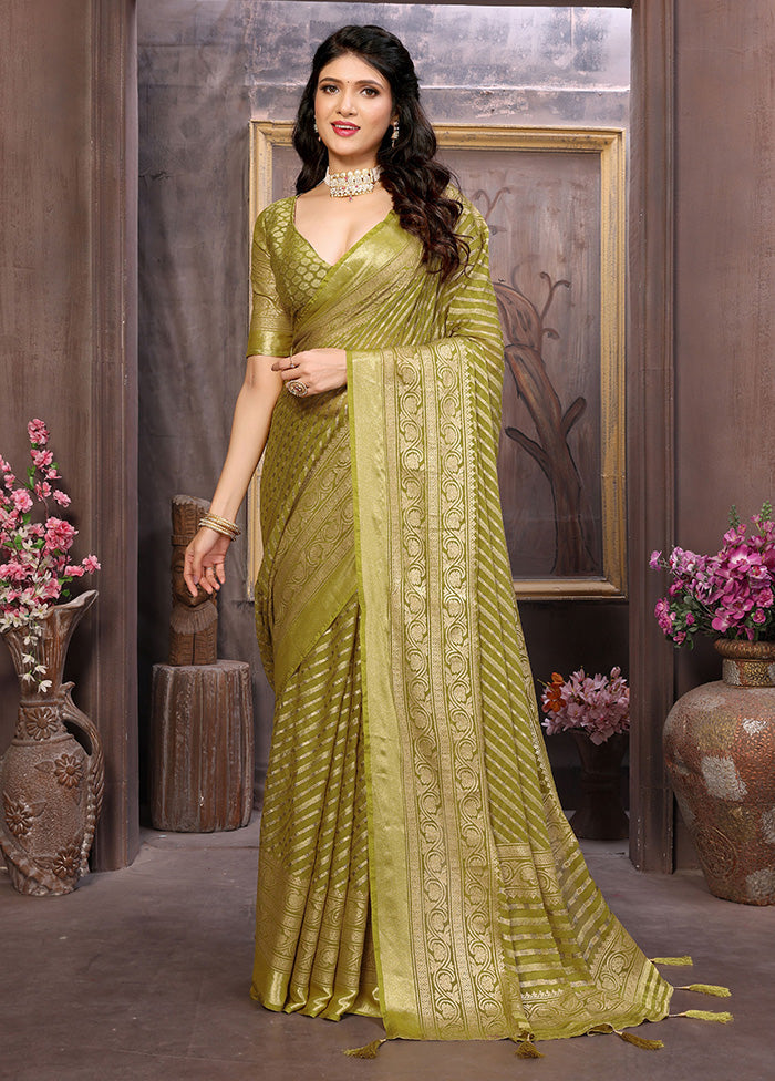 Olive Green Spun Silk Saree With Blouse Piece