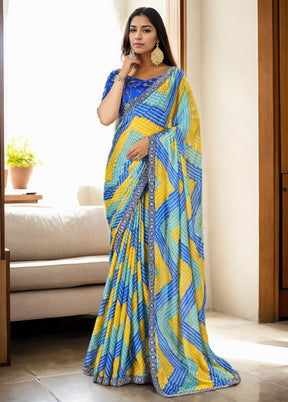 Blue Spun Silk Saree With Blouse Piece