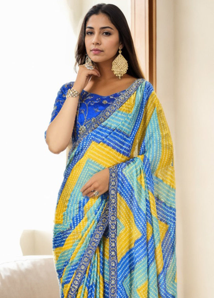 Blue Spun Silk Saree With Blouse Piece