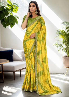 Yellow Spun Silk Saree With Blouse Piece