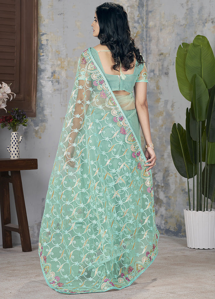 Sea Green Net Net Saree With Blouse Piece