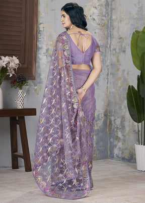 Purple Net Net Saree With Blouse Piece