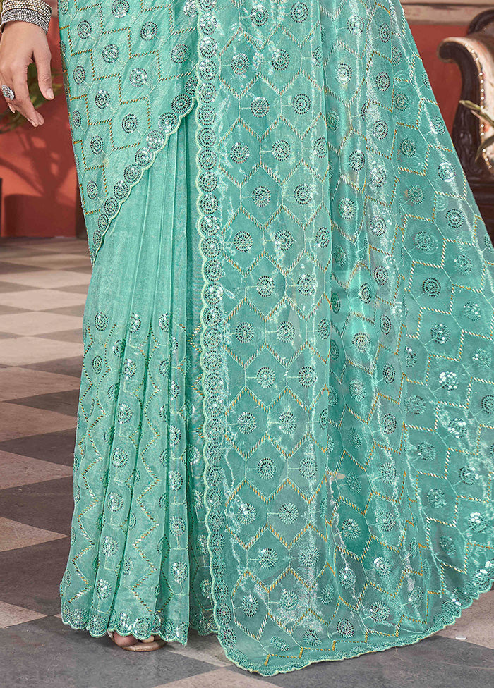 Sea Green Net Net Saree With Blouse Piece