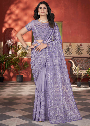 Lavender Net Net Saree With Blouse Piece