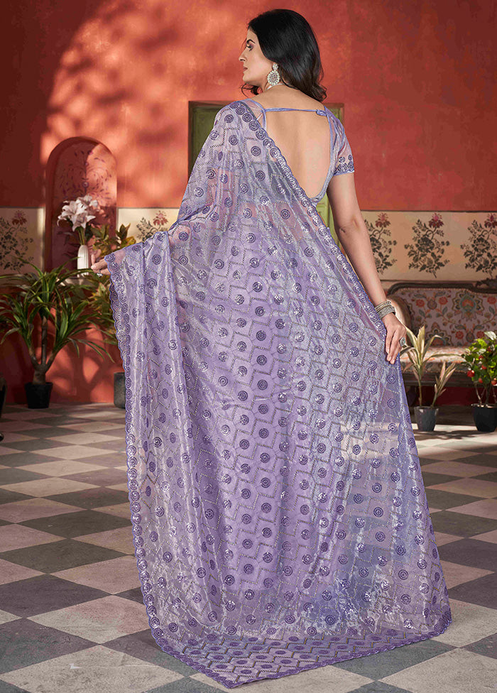 Lavender Net Net Saree With Blouse Piece