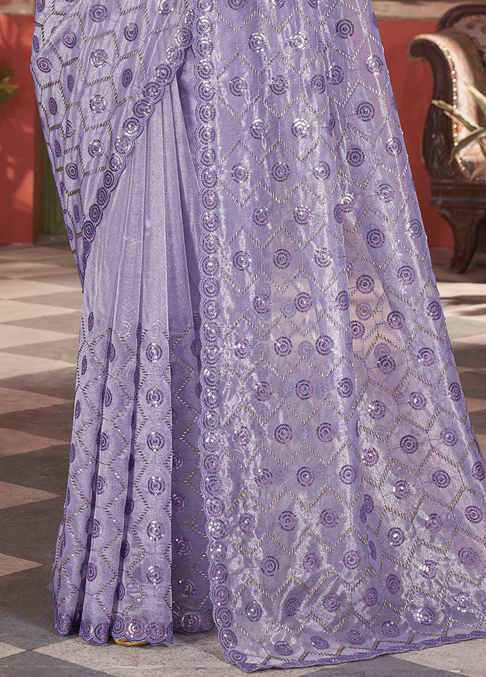 Lavender Net Net Saree With Blouse Piece