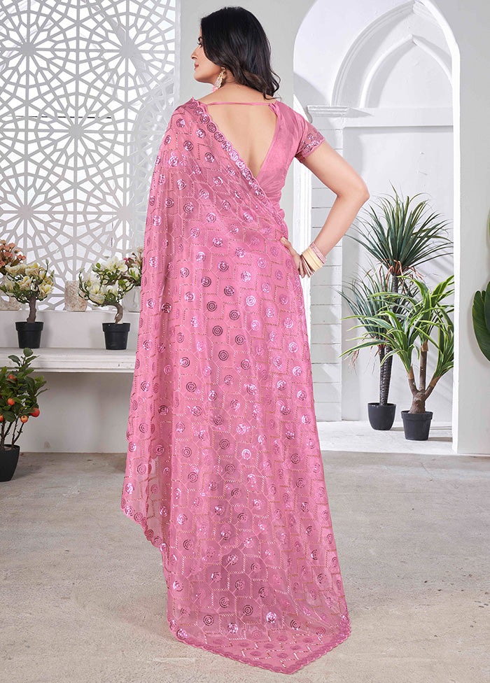 Pink Net Net Saree With Blouse Piece