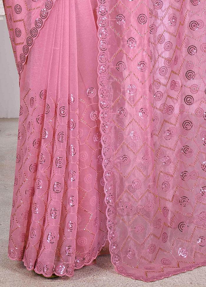 Pink Net Net Saree With Blouse Piece