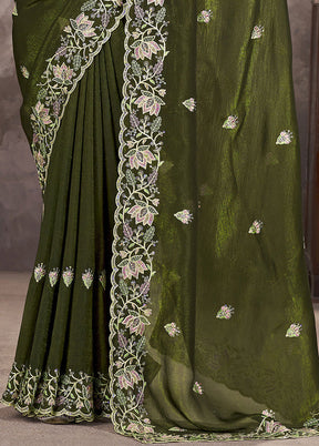 Green Spun Silk Saree With Blouse Piece