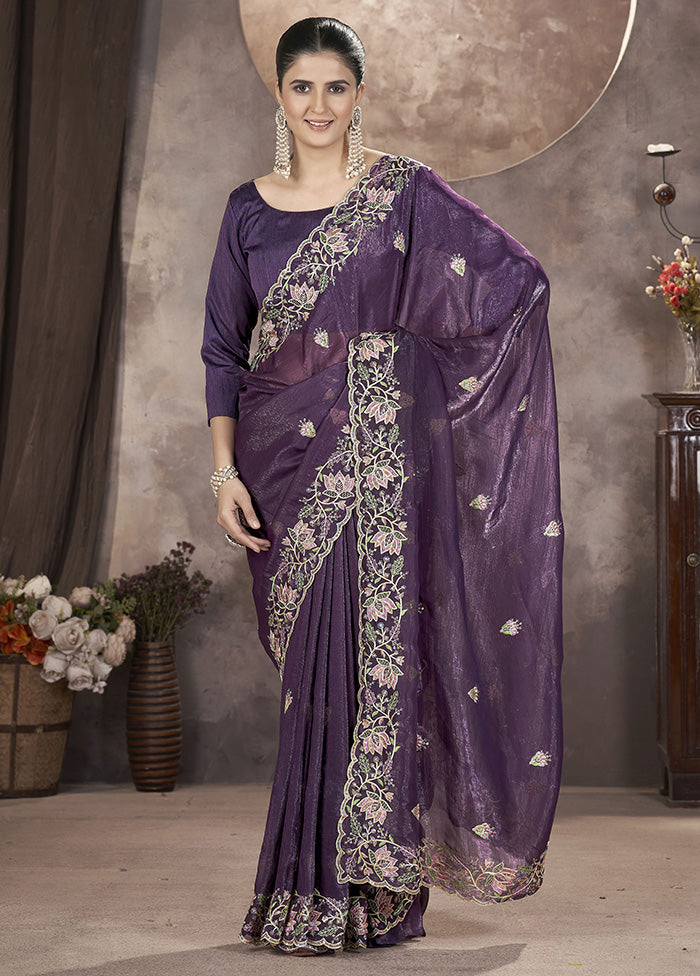 Purple Spun Silk Saree With Blouse Piece