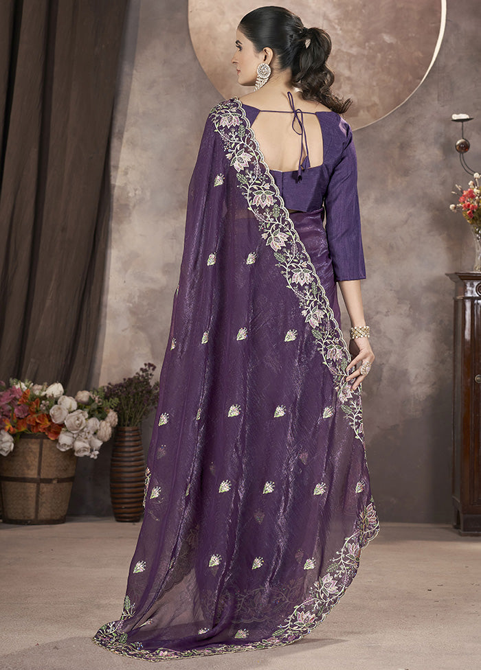 Purple Spun Silk Saree With Blouse Piece