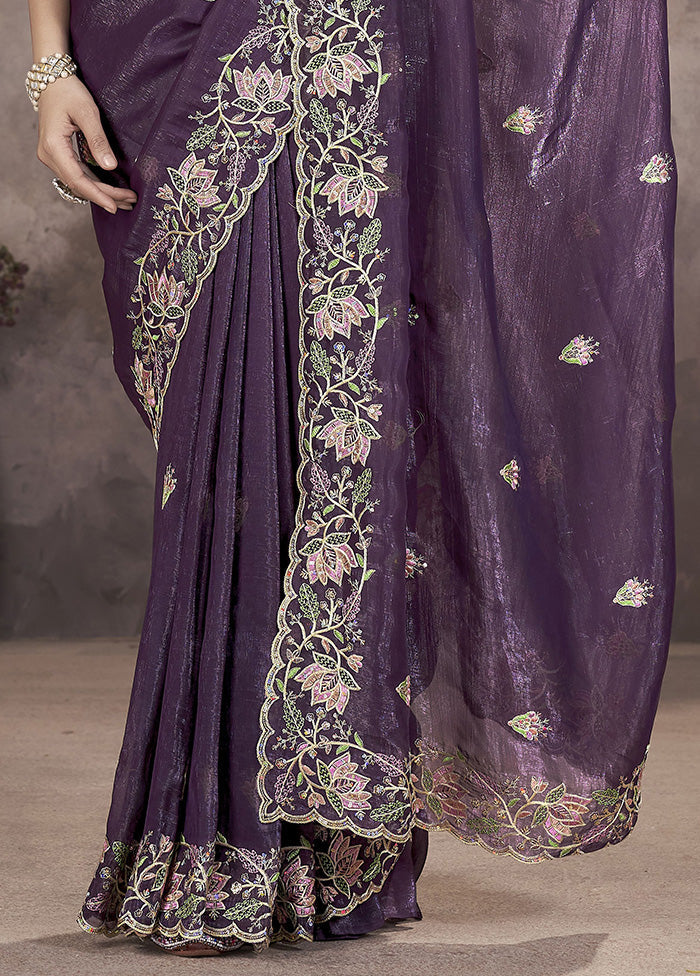 Purple Spun Silk Saree With Blouse Piece