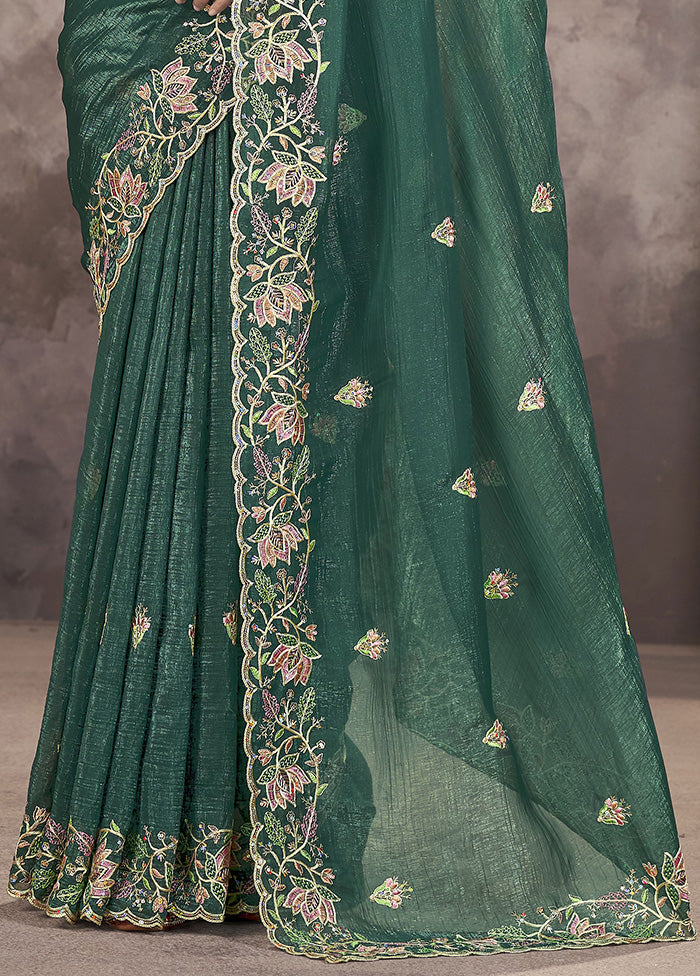 Rama Spun Silk Saree With Blouse Piece