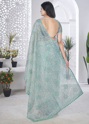 Sea Green Net Net Saree With Blouse Piece