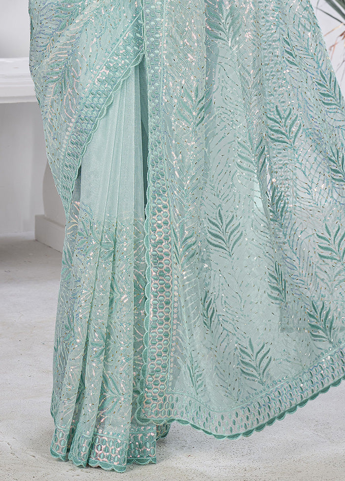 Sea Green Net Net Saree With Blouse Piece