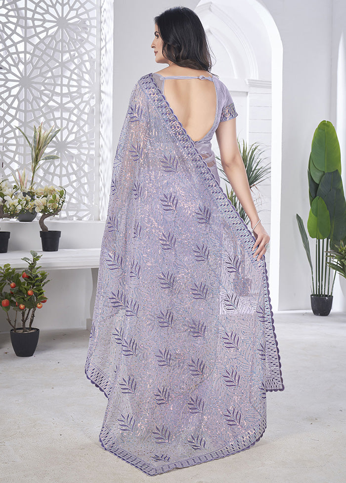 Lavender Net Net Saree With Blouse Piece