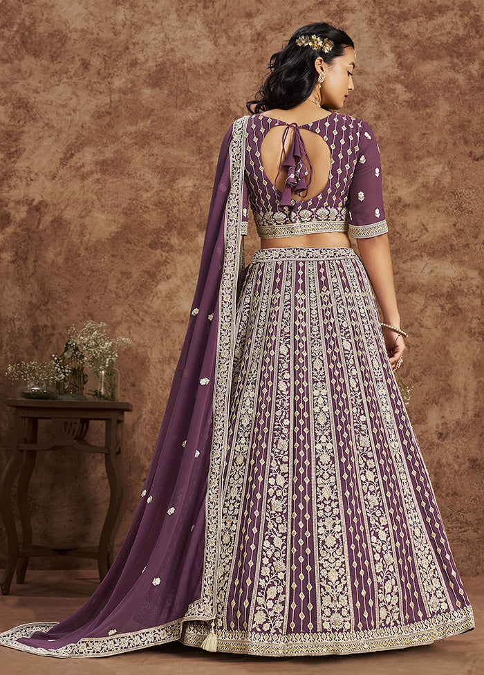 3 Pc Purple Georgette Semi Stitched Lehenga Set