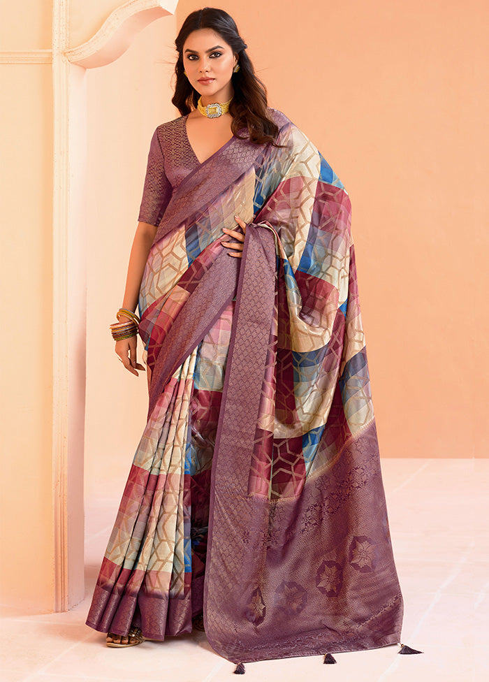 Purple Organza Saree With Blouse Piece