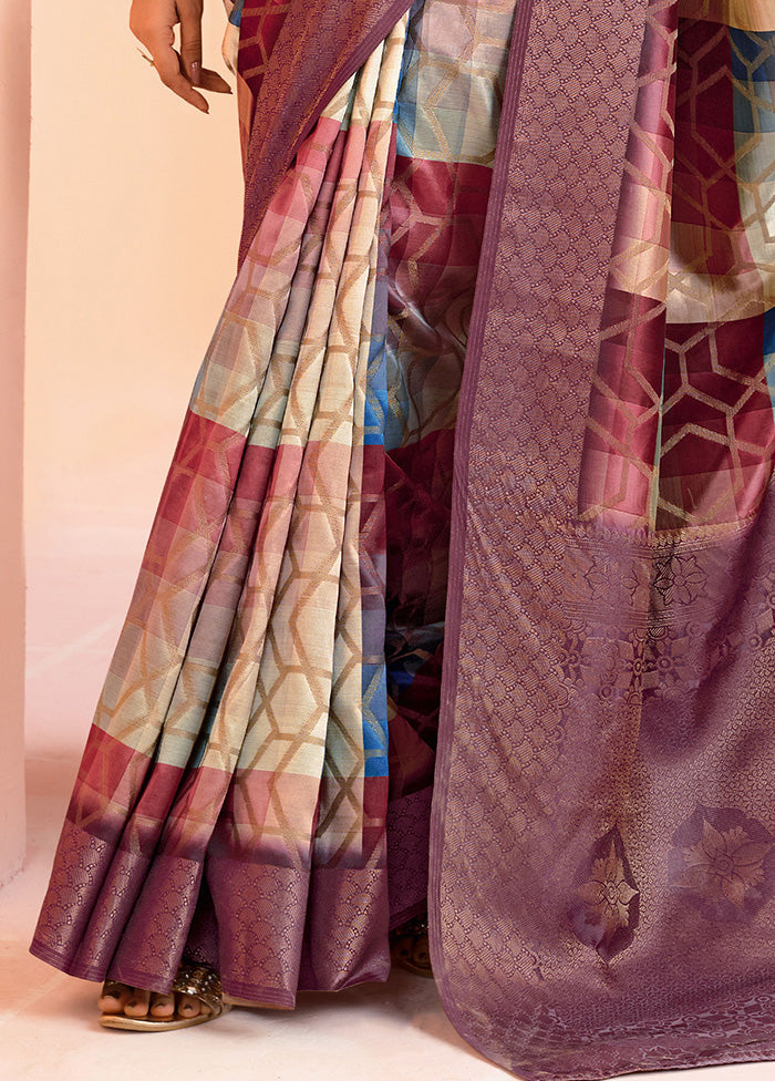 Purple Organza Saree With Blouse Piece