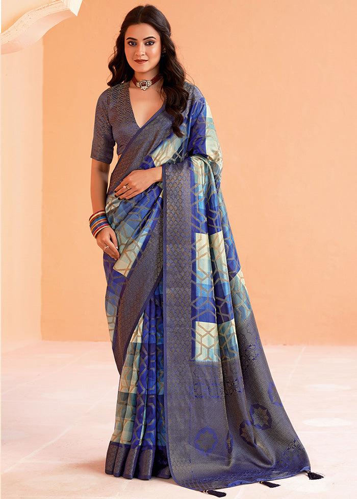 Blue Organza Saree With Blouse Piece