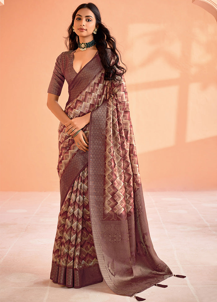 Brown Organza Saree With Blouse Piece