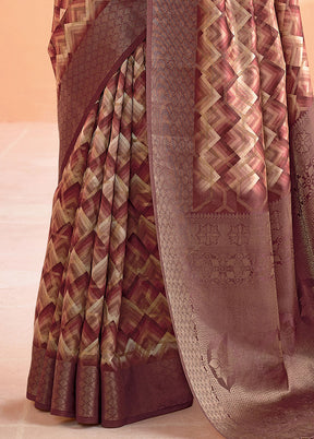 Brown Organza Saree With Blouse Piece