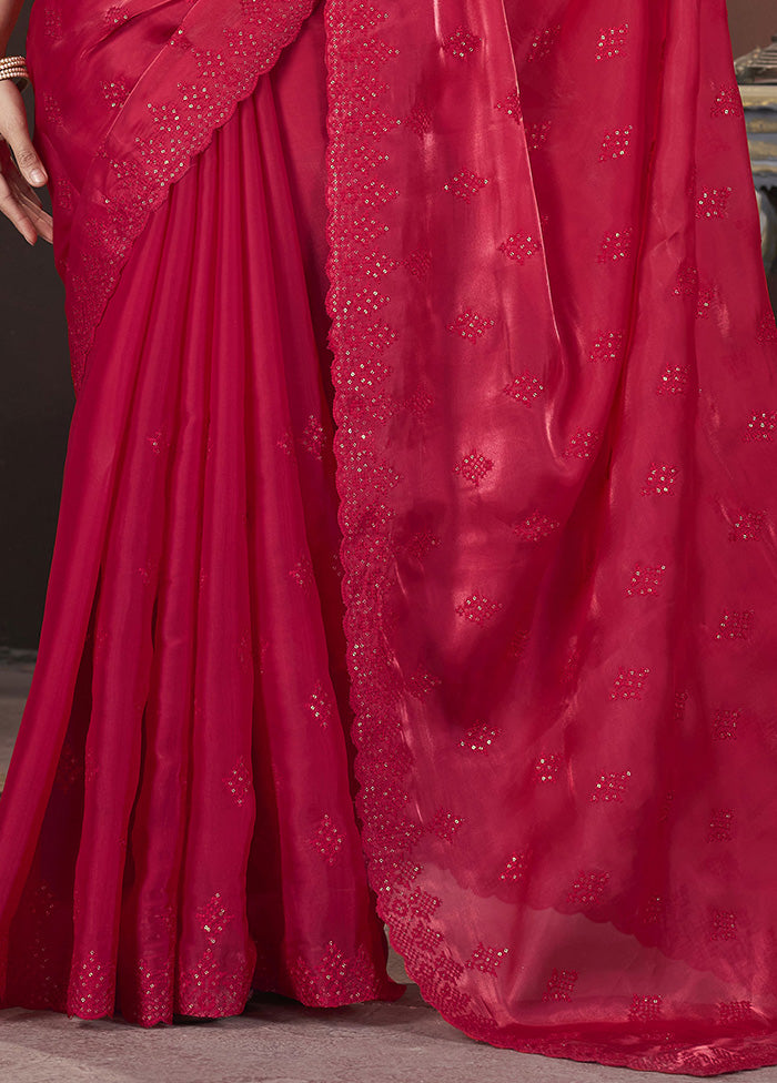 Red Spun Silk Saree With Blouse Piece