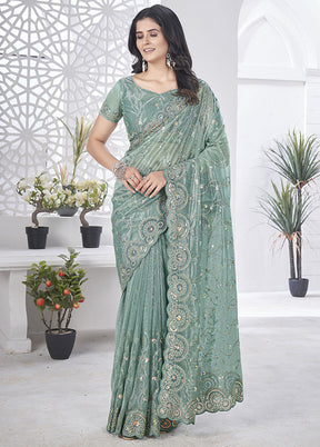 Grey Net Net Saree With Blouse Piece