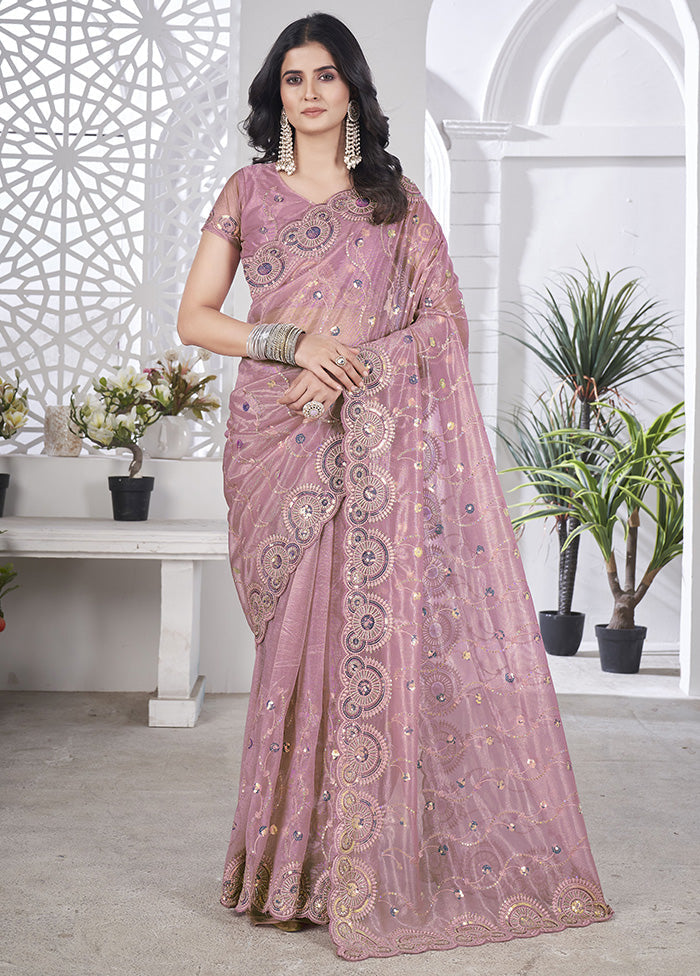 Pink Net Net Saree With Blouse Piece