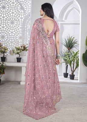 Pink Net Net Saree With Blouse Piece