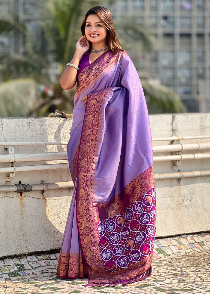 Purple Spun Silk Saree With Blouse Piece