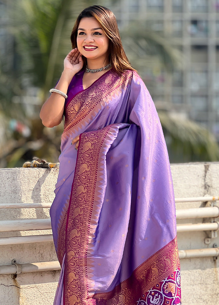 Purple Spun Silk Saree With Blouse Piece