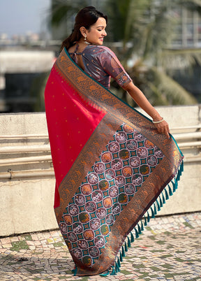 Red Spun Silk Saree With Blouse Piece