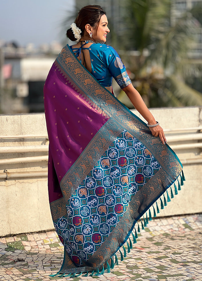 Magenta Spun Silk Saree With Blouse Piece