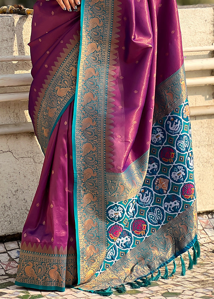 Magenta Spun Silk Saree With Blouse Piece