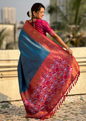 Blue Spun Silk Saree With Blouse Piece