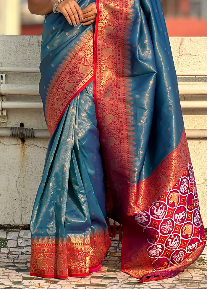 Blue Spun Silk Saree With Blouse Piece