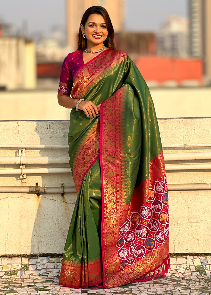 Green Spun Silk Saree With Blouse Piece