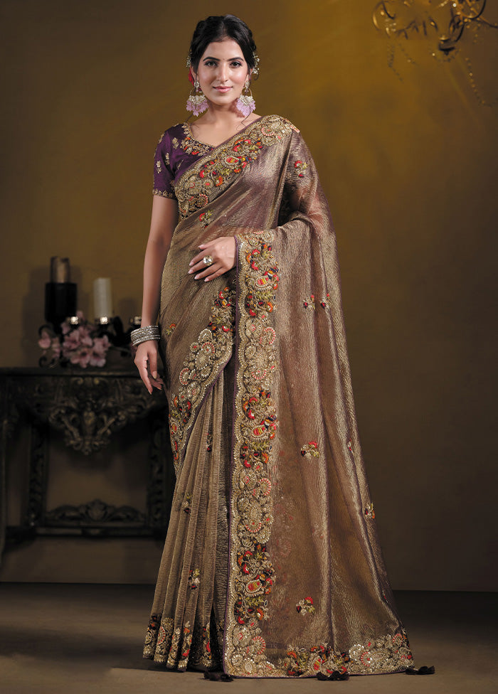 Brown Banarasi Pure Silk Saree With Blouse Piece