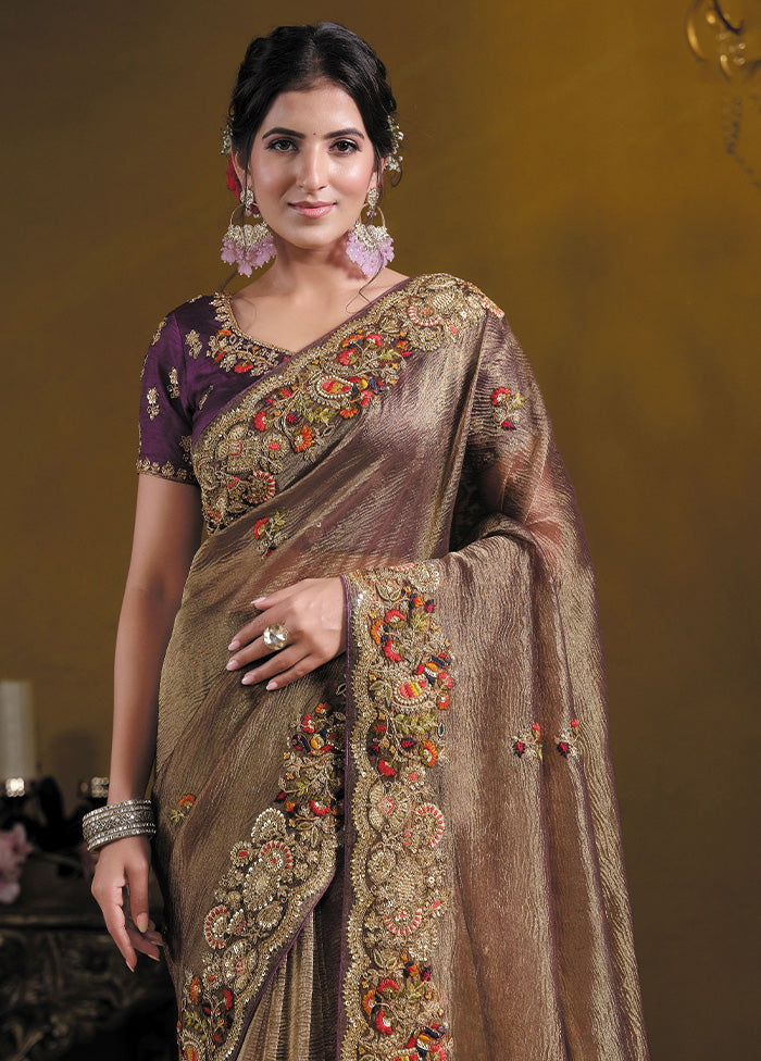 Brown Banarasi Pure Silk Saree With Blouse Piece