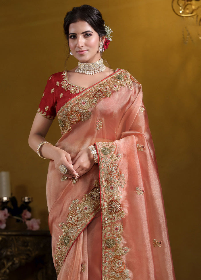 Orange Spun Pure Silk Saree With Blouse Piece