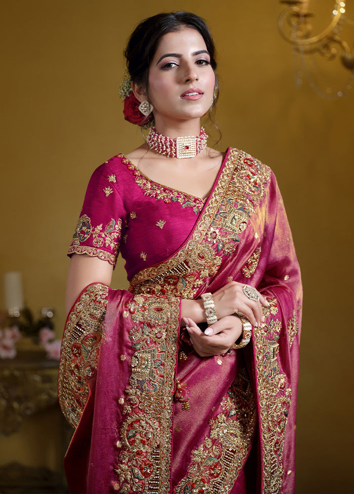 Pink Organza Saree With Blouse Piece