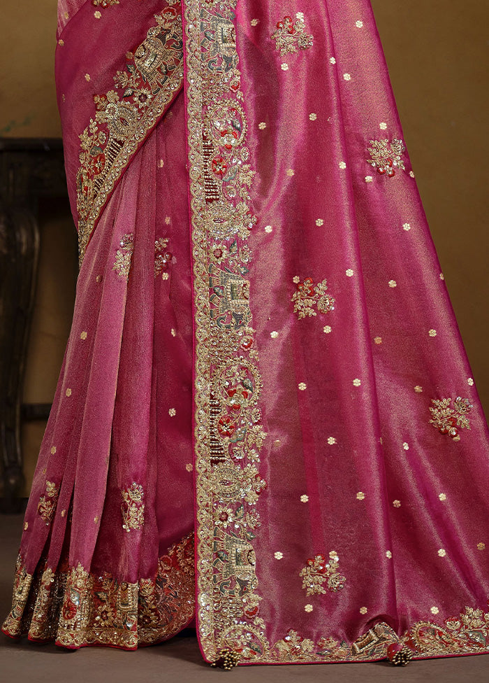 Pink Organza Saree With Blouse Piece