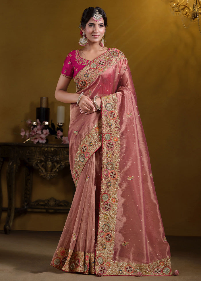 Peach Organza Saree With Blouse Piece