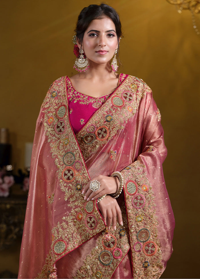 Peach Organza Saree With Blouse Piece