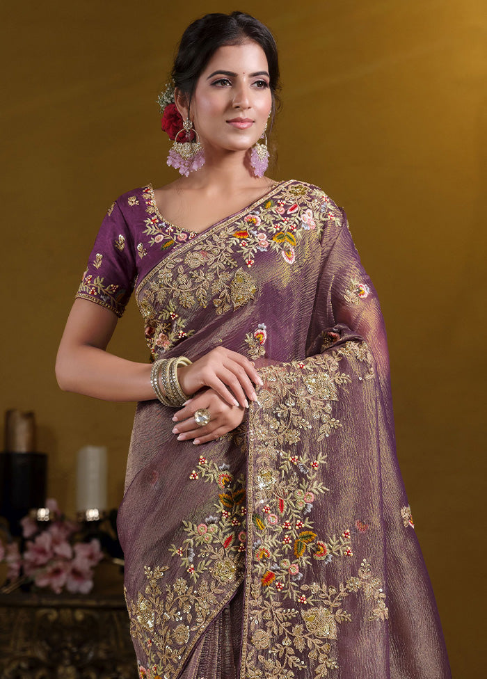 Purple Banarasi Pure Silk Saree With Blouse Piece