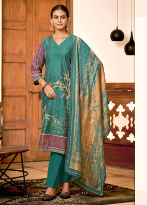 3 Pc Sea Green Readymade Viscose Dupatta Suit Set