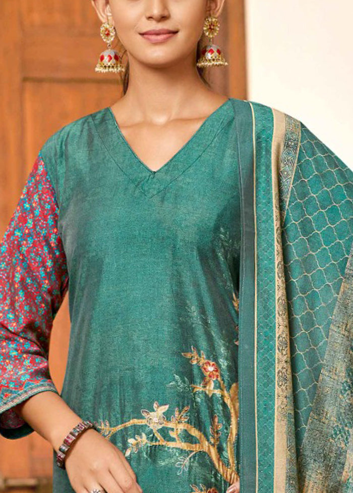 3 Pc Sea Green Readymade Viscose Dupatta Suit Set