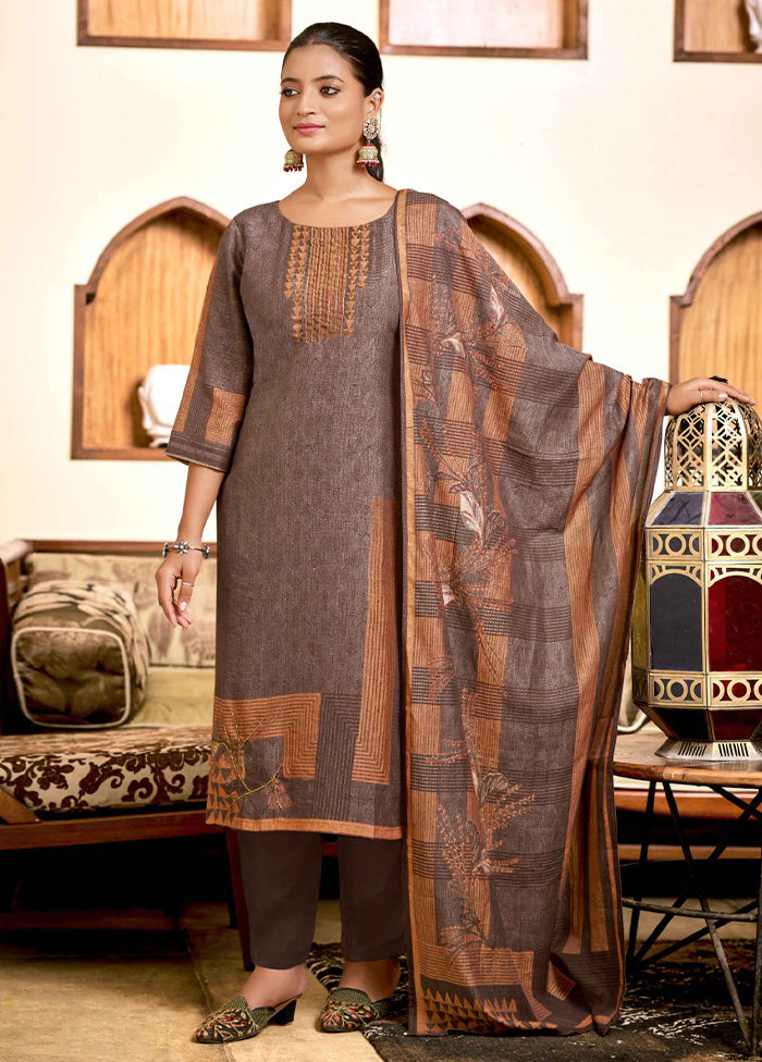 3 Pc Brown Readymade Viscose Dupatta Suit Set