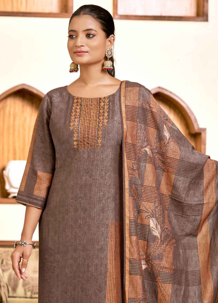 3 Pc Brown Readymade Viscose Dupatta Suit Set